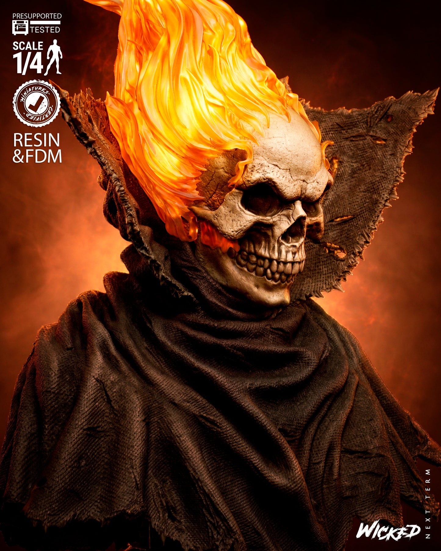 Caleb Portrait Bust - 3D Printed Model - 4 & 8 Scale - Ghost Rider