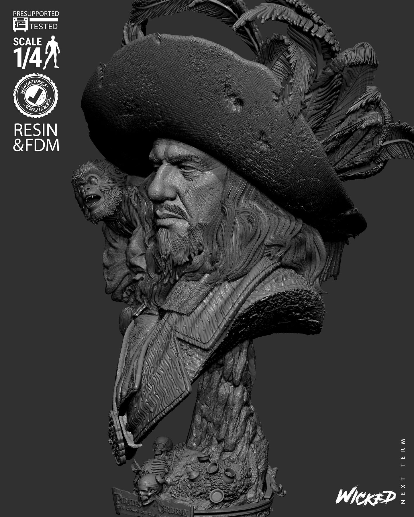 Hector Barbossa (Pirates of Caribbean) - Bust - 3d Printed Model Kit