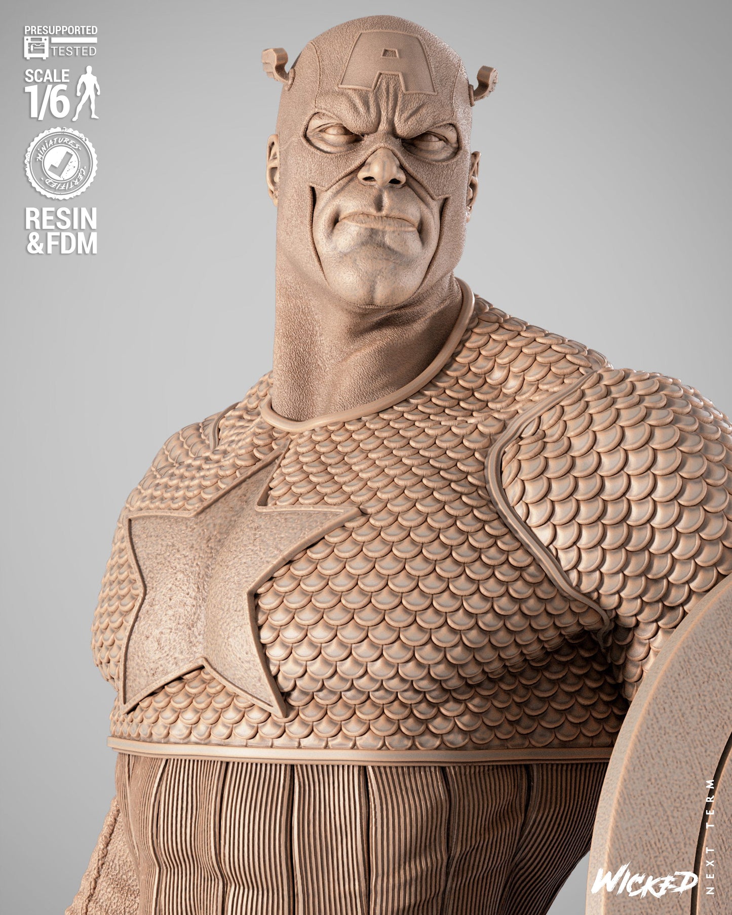 Captain America (Fan Art) Sculpt - 1:6 and 1:12 scale 3d Printed Model Kit