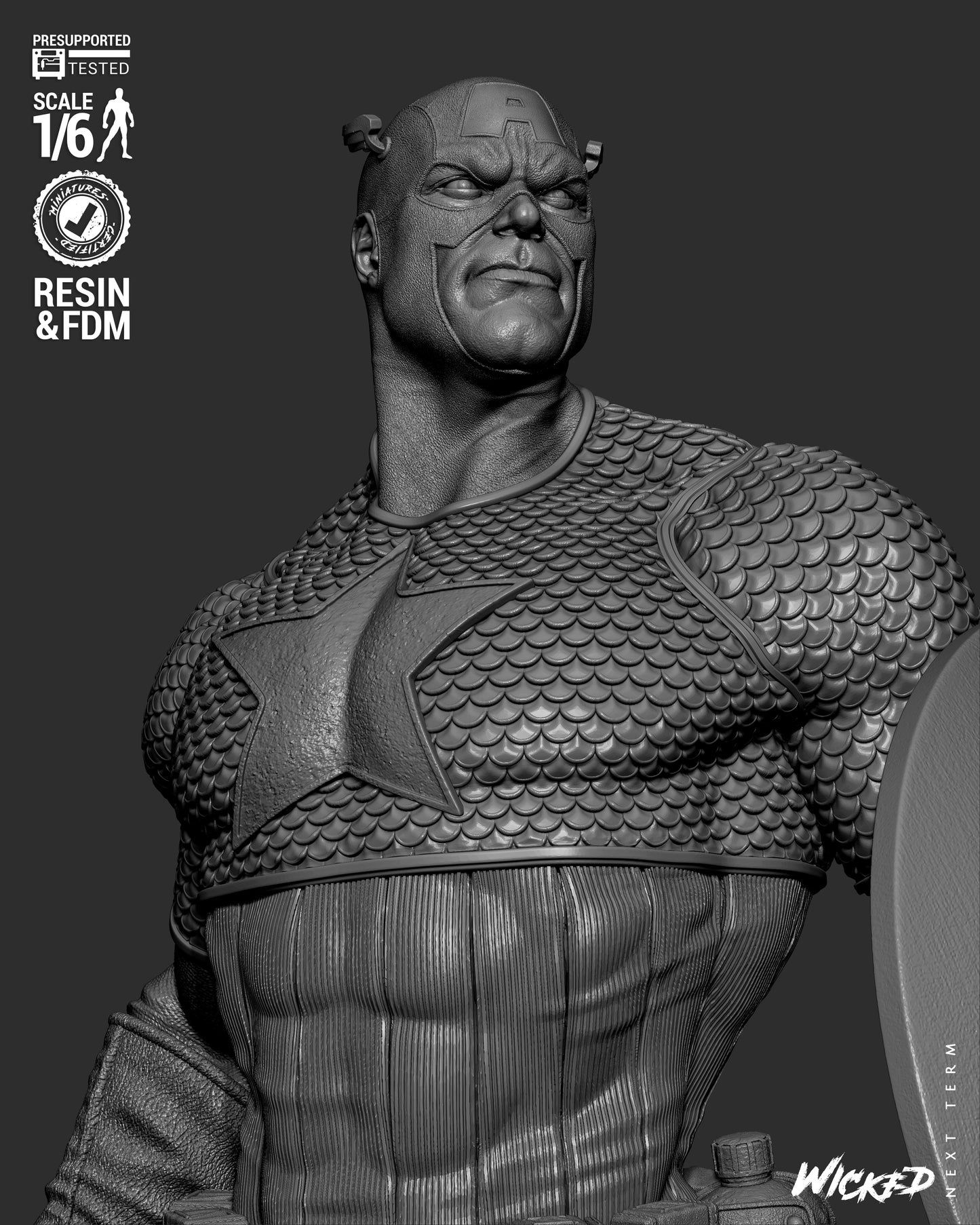 Captain America (Fan Art) Sculpt - 1:6 and 1:12 scale 3d Printed Model Kit