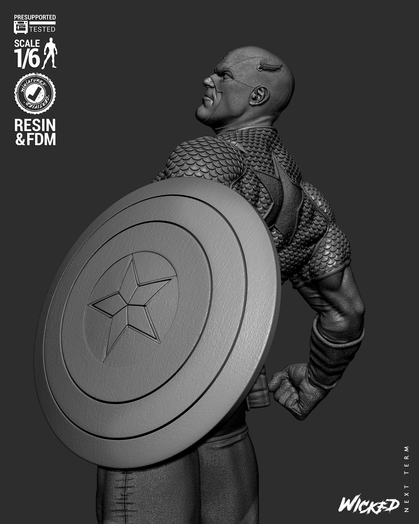 Captain America (Fan Art) Sculpt - 1:6 and 1:12 scale 3d Printed Model Kit