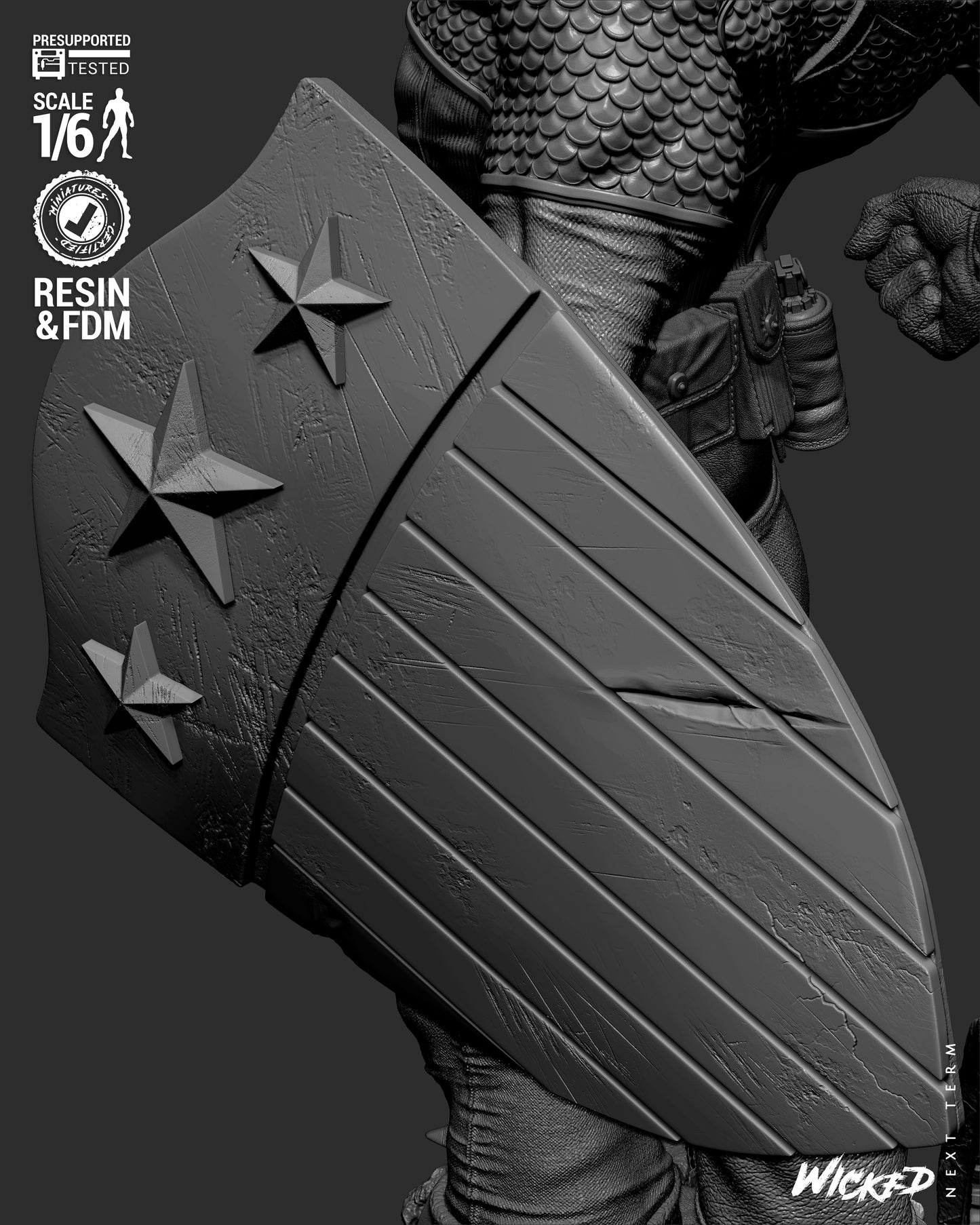 Captain America (Fan Art) Sculpt - 1:6 and 1:12 scale 3d Printed Model Kit