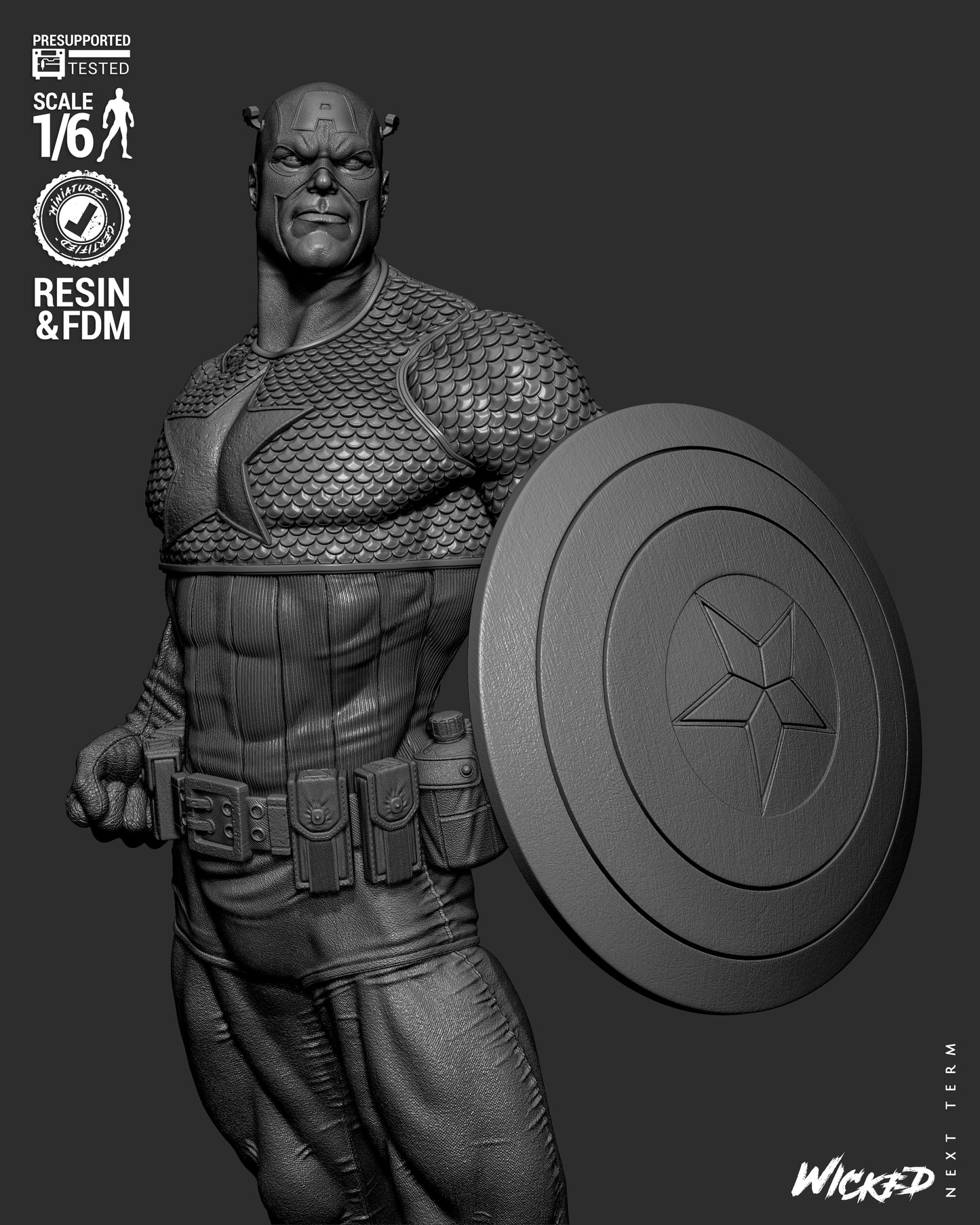 Captain America (Fan Art) Sculpt - 1:6 and 1:12 scale 3d Printed Model Kit