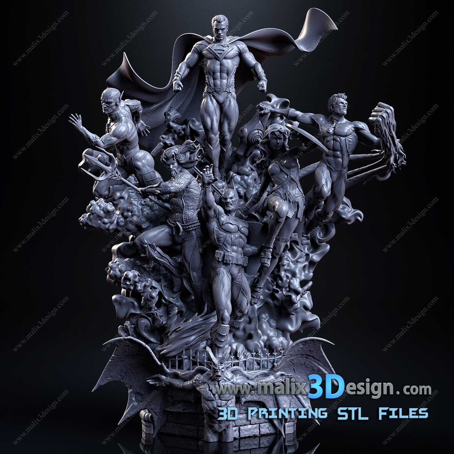 Justice Team Diorama (1/10 scale) - Fan Art - 3D Printed Kit