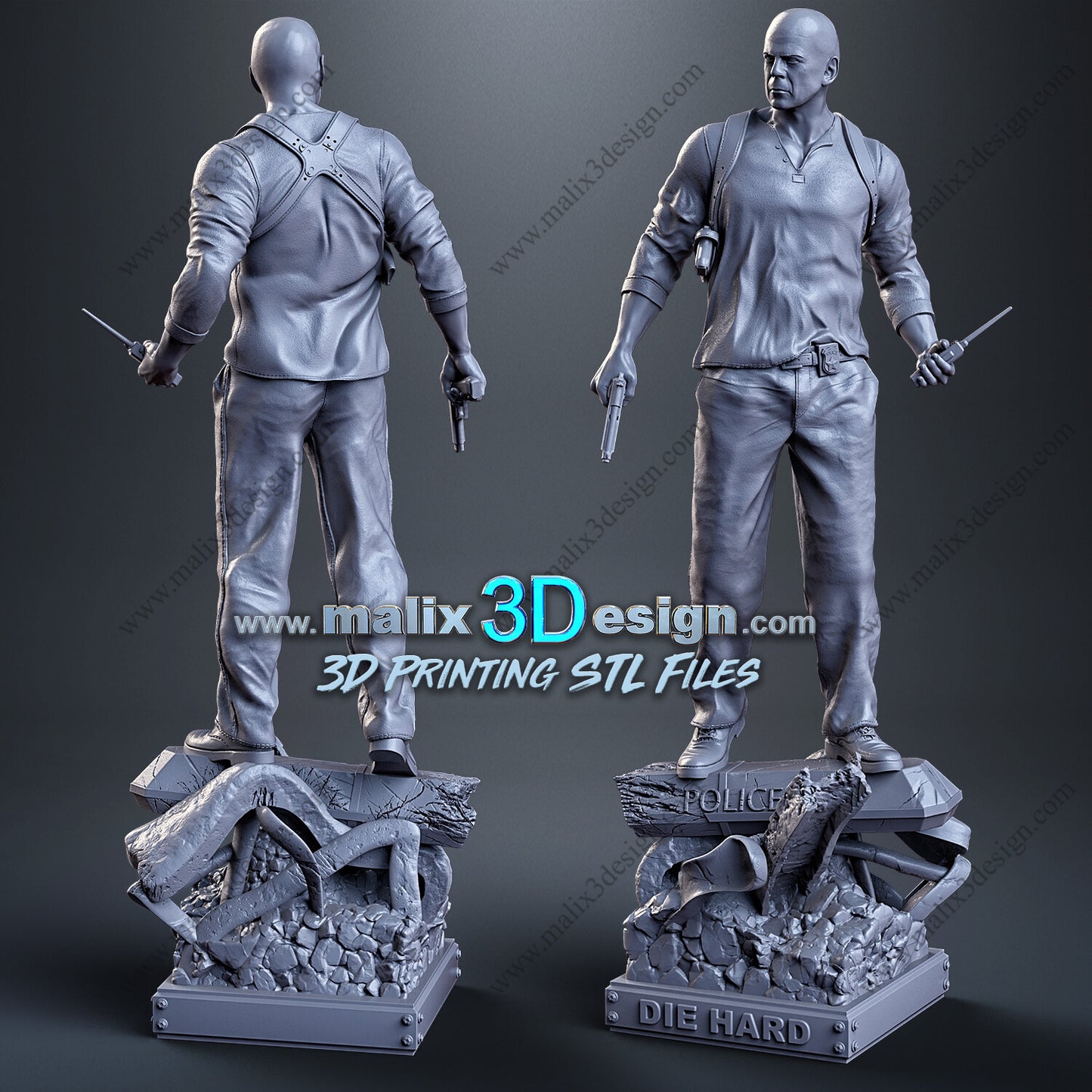John McClane - Brice Willis Die Hard-3D Printed Statue - 8, 10 & 16th Scale