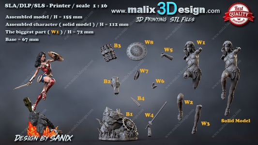 Wonder Woman Statue - 3D Printed Model Kit - Unpainted & Unassembled