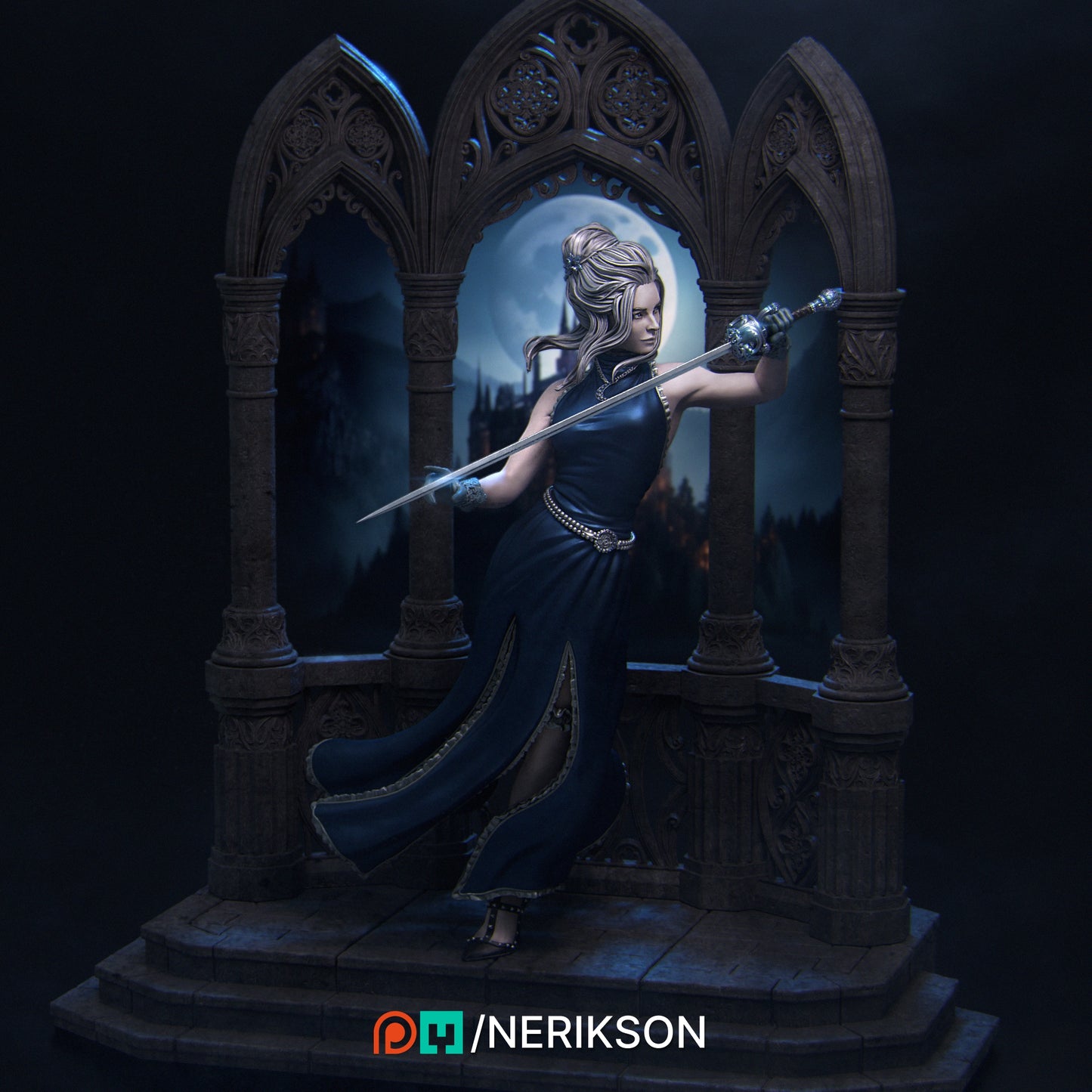Luna The Midnight Fencer 3D Printed Statue Model Kit