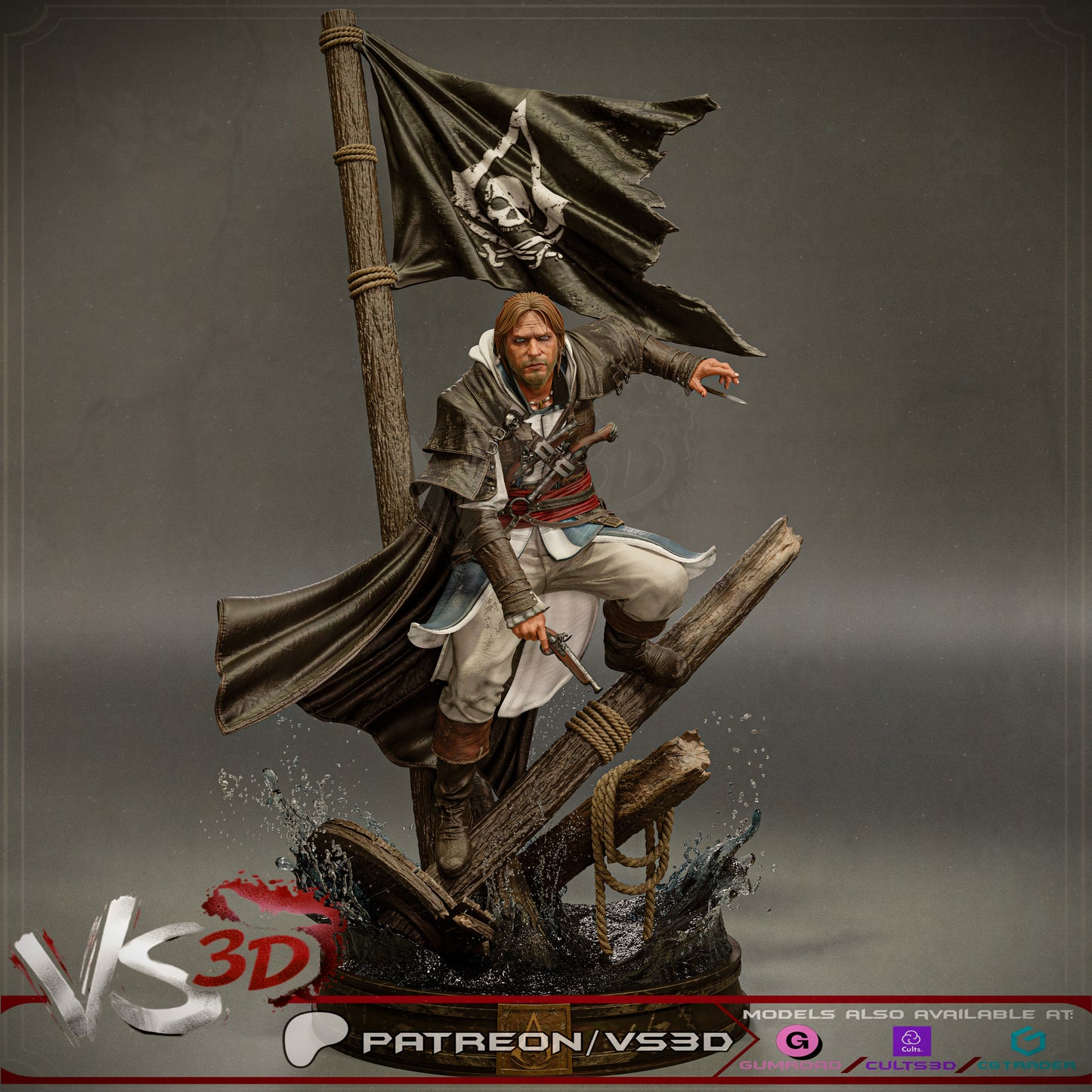 Edward Kenny- Black Sails - 3D Printed Statue - 10 Scale