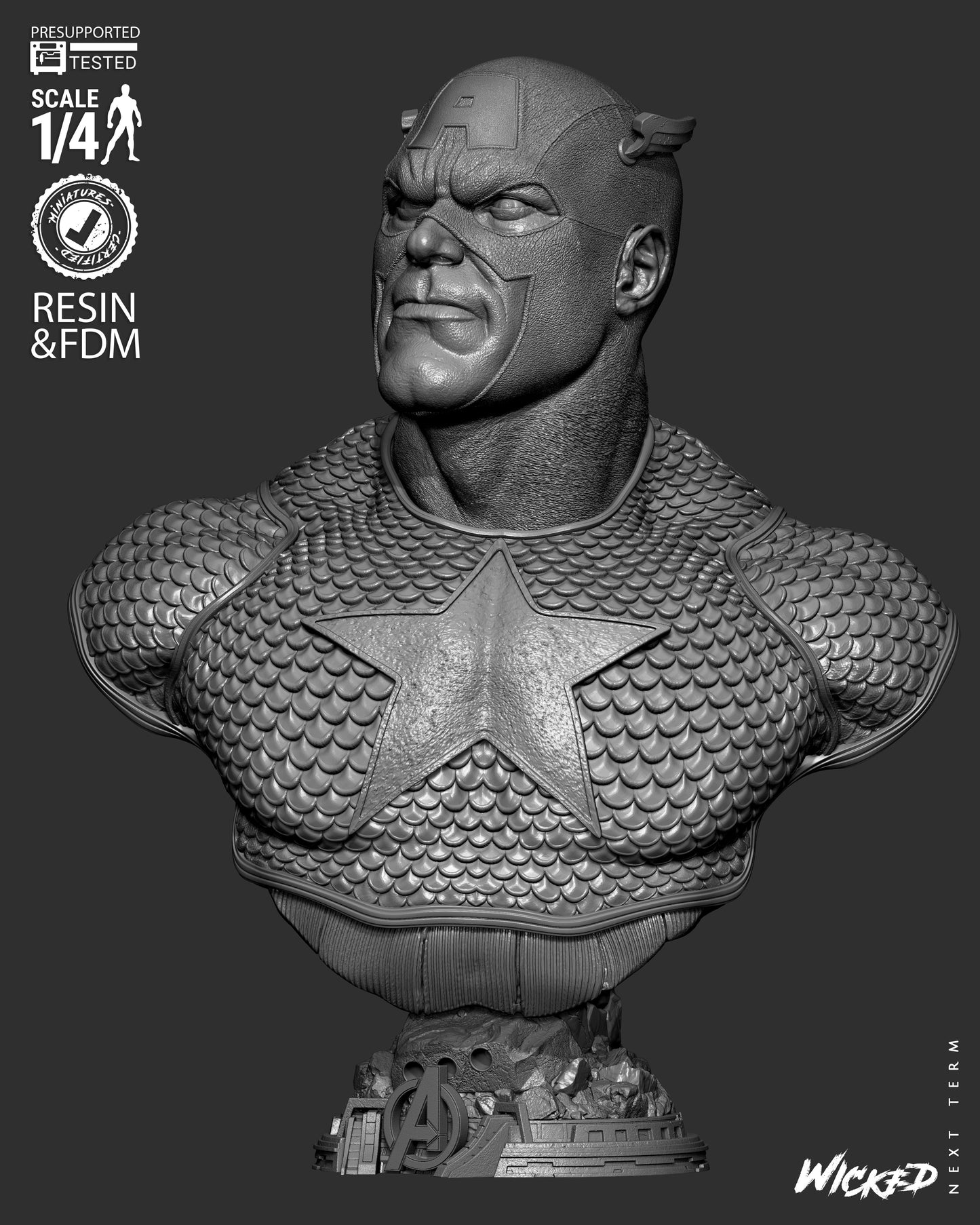 Captain America - Bust - 3d Printed Model Kit