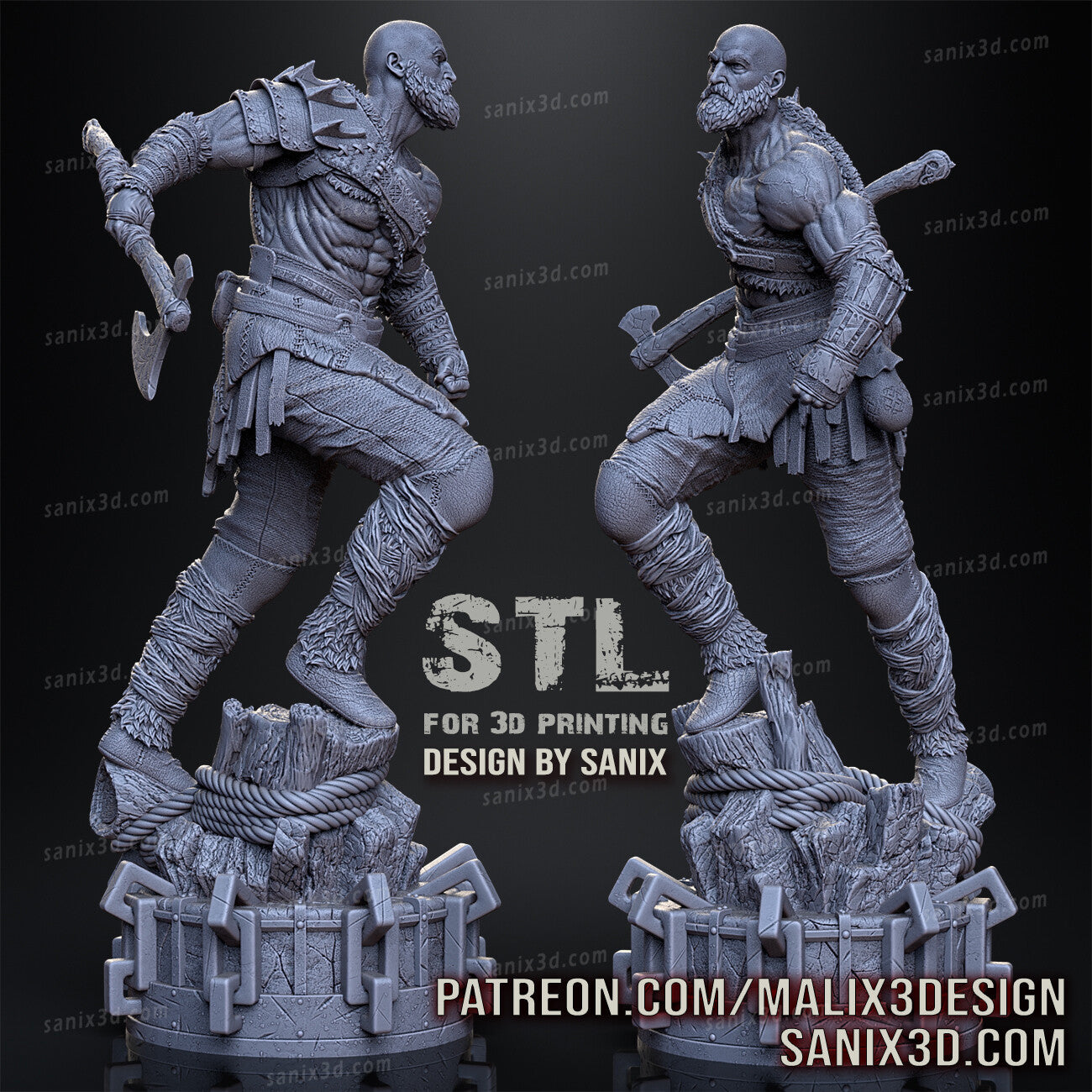 Kratos (God of War) 3D Print model - Fan Art, 10 scale model kit
