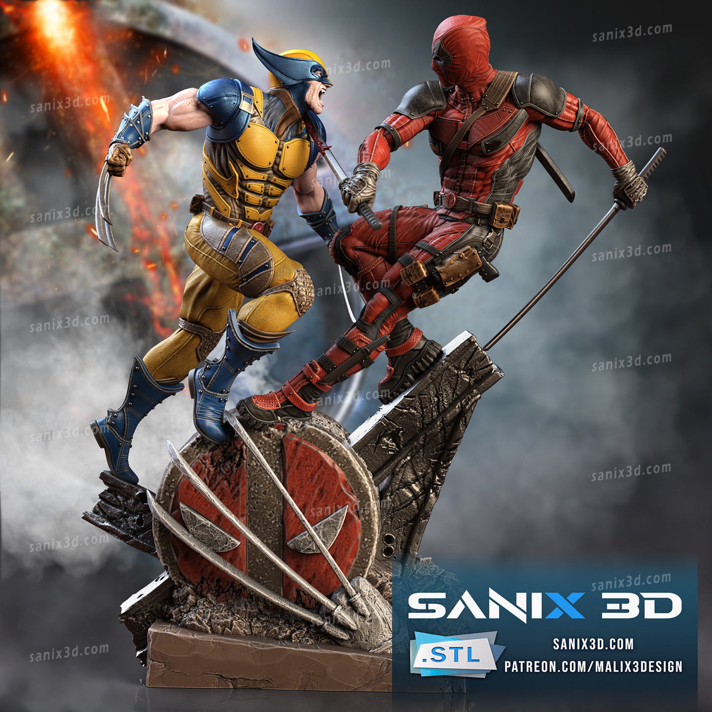 Deadpool vs Wolverine (3D Printed) Fan Art - 10 Scale (262mm)