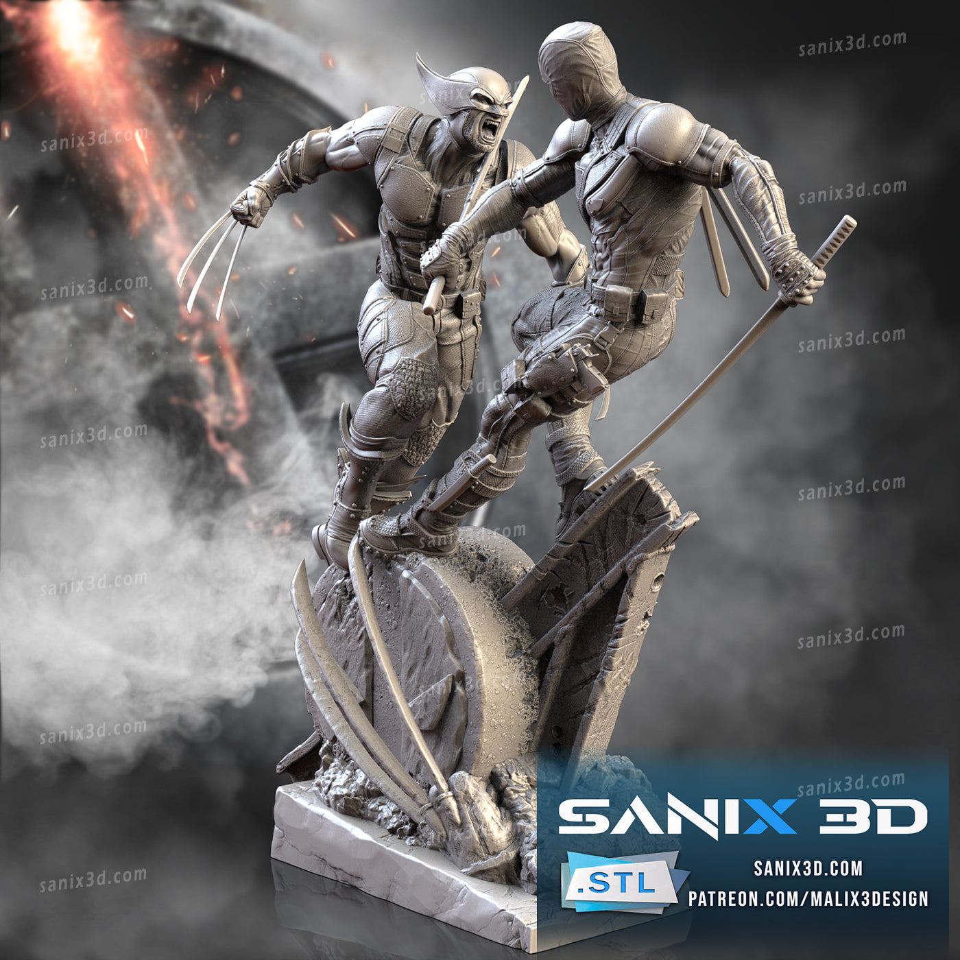 Deadpool vs Wolverine (3D Printed) Fan Art - 10 Scale (262mm)