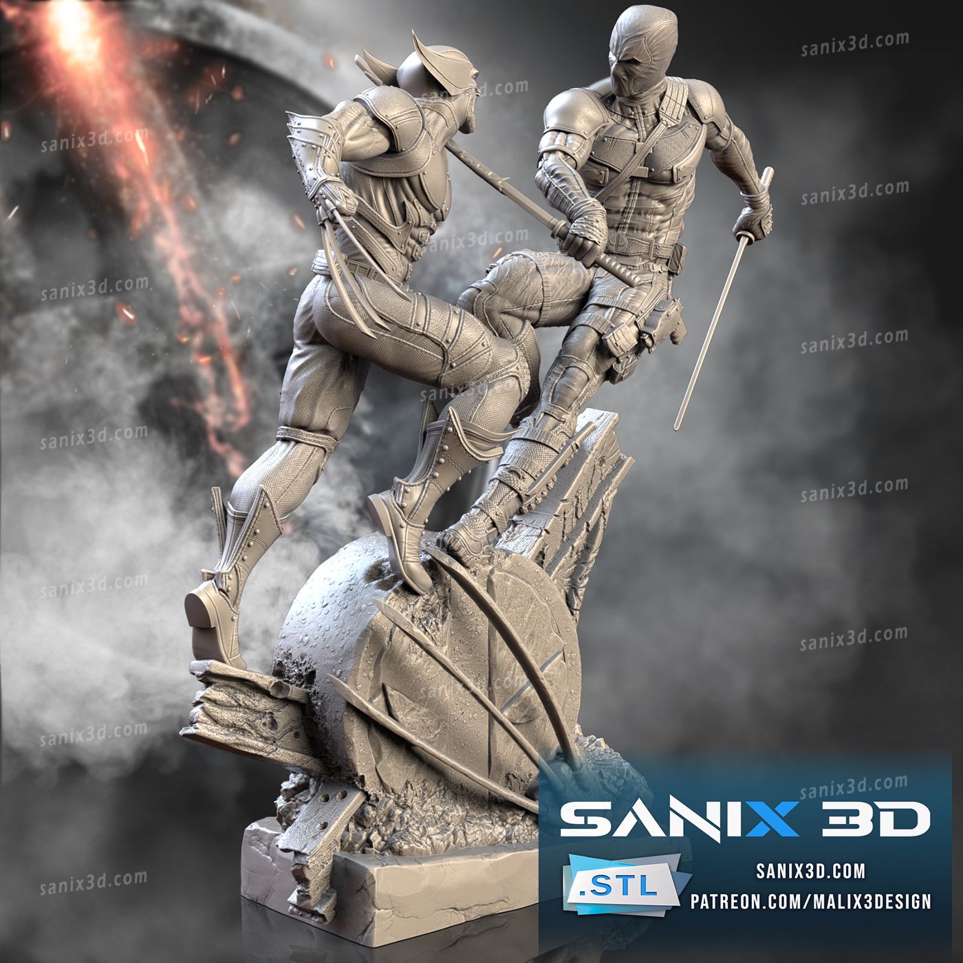 Deadpool vs Wolverine (3D Printed) Fan Art - 10 Scale (262mm)