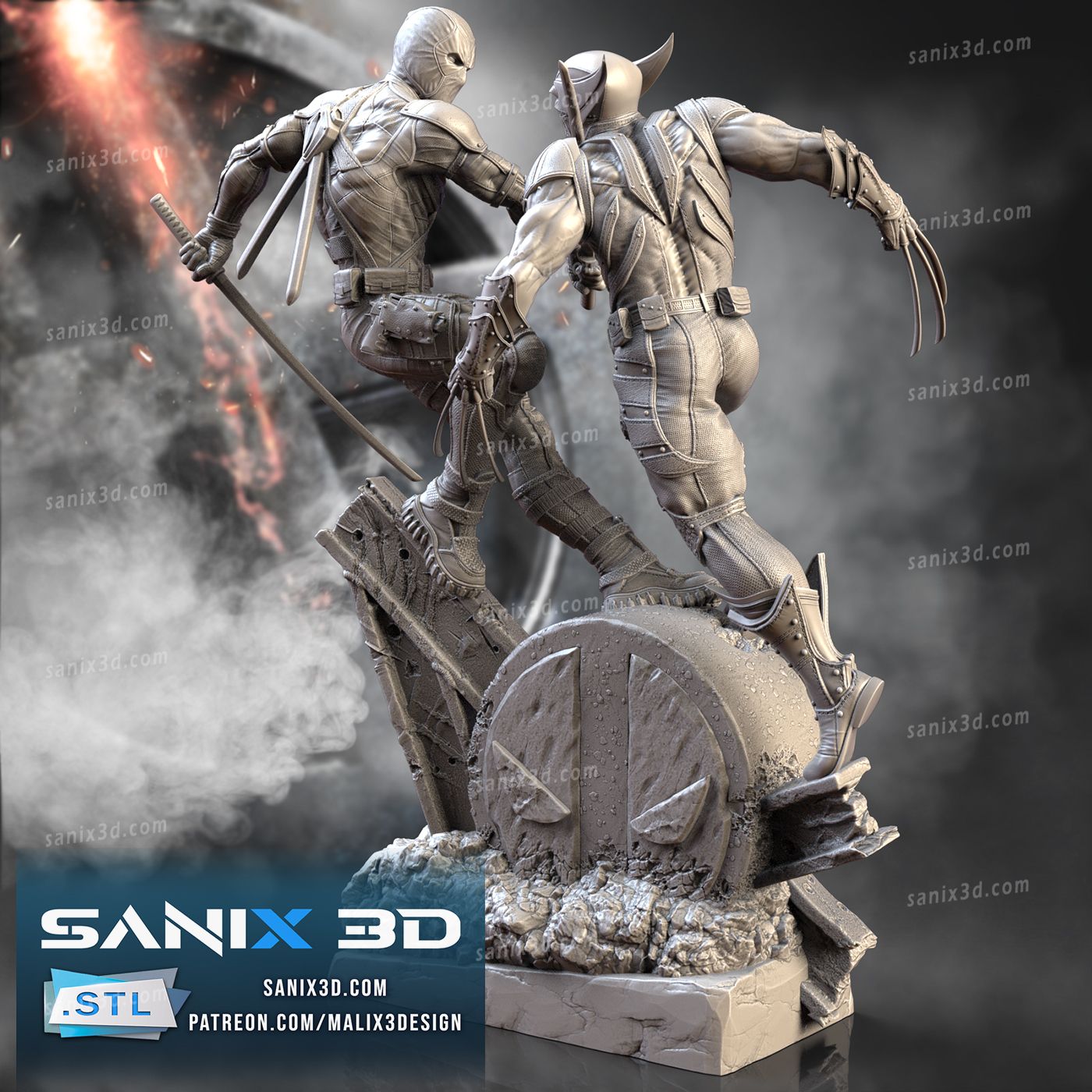 Deadpool vs Wolverine (3D Printed) Fan Art - 10 Scale (262mm)