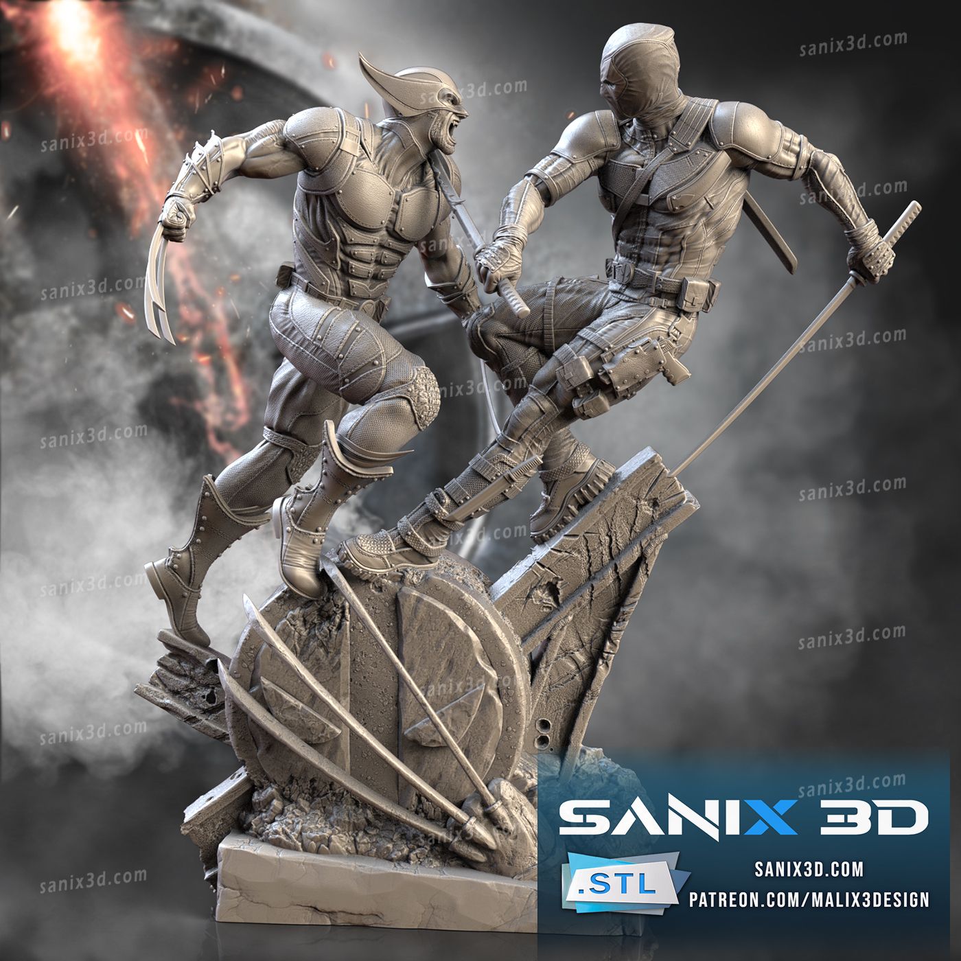 Deadpool vs Wolverine (3D Printed) Fan Art - 10 Scale (262mm)