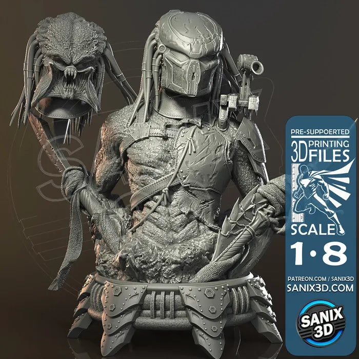 Predator Bust 8th scale 3D printed model. Fan Art