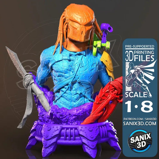 Predator Bust 8th scale 3D printed model. Fan Art