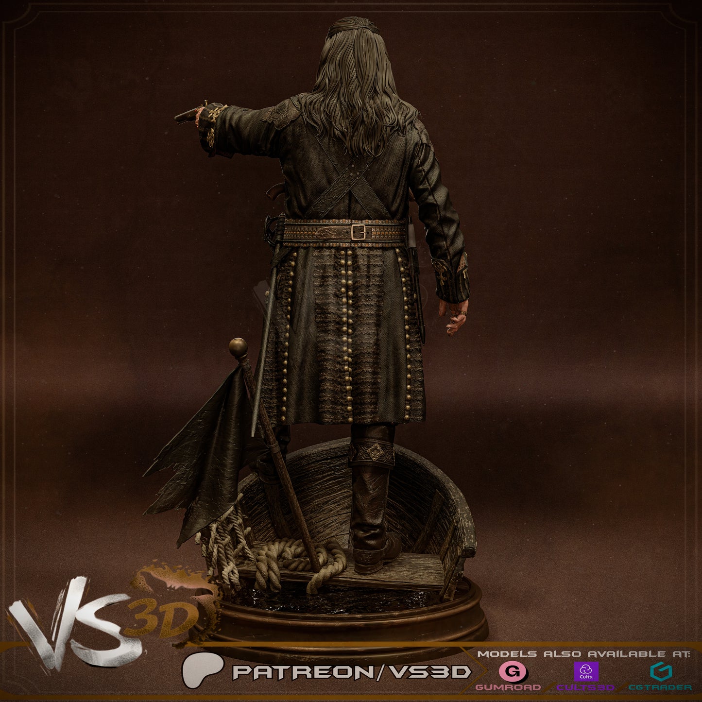 Black Beard - Edward Teach - 3D Printed Statue - 10 Scale