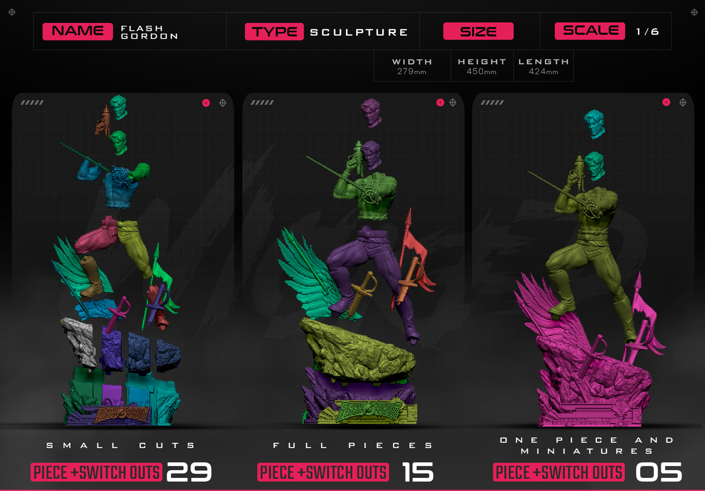 Flash Gordon (Statue) 3D Model Kit -6 or 12 scale (Fan Art)