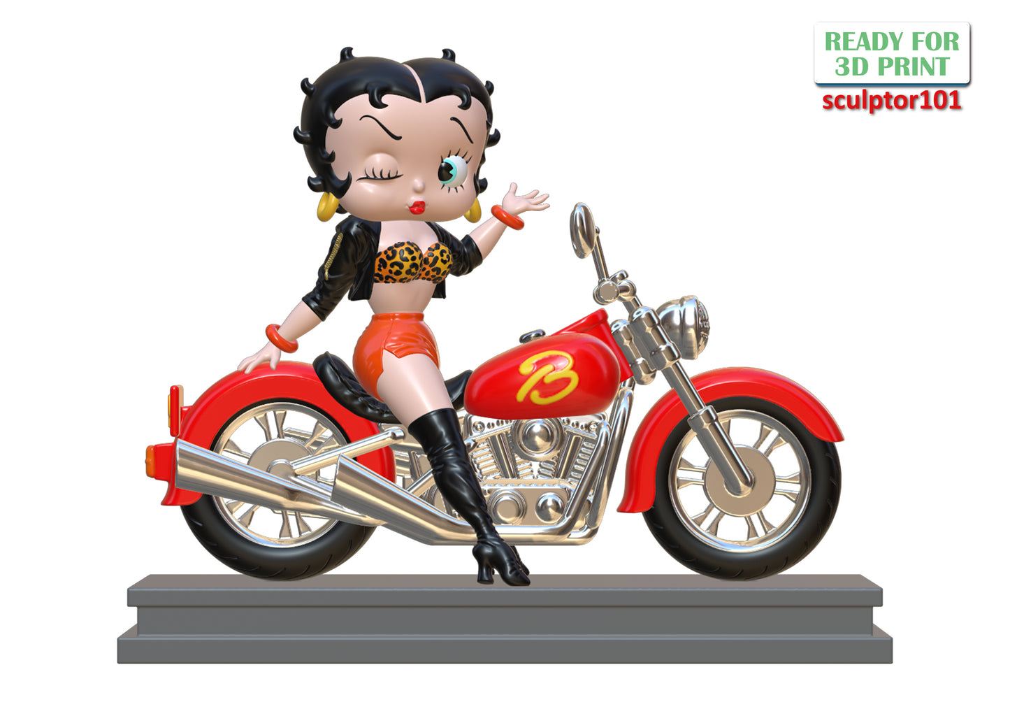 Betty Boop on Motorbike - Unpainted and Unassembled 3D Print Kit