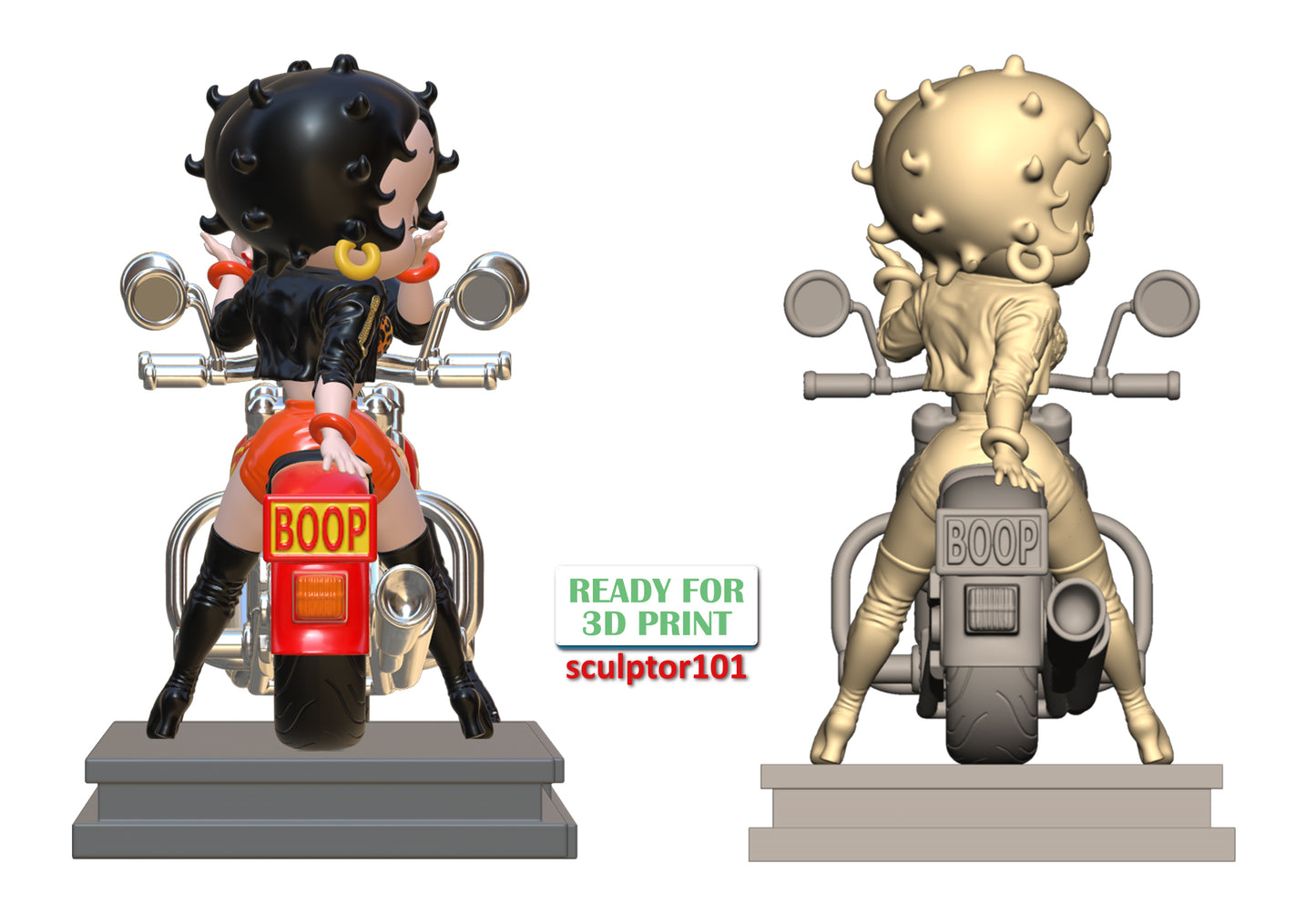 Betty Boop on Motorbike - Unpainted and Unassembled 3D Print Kit