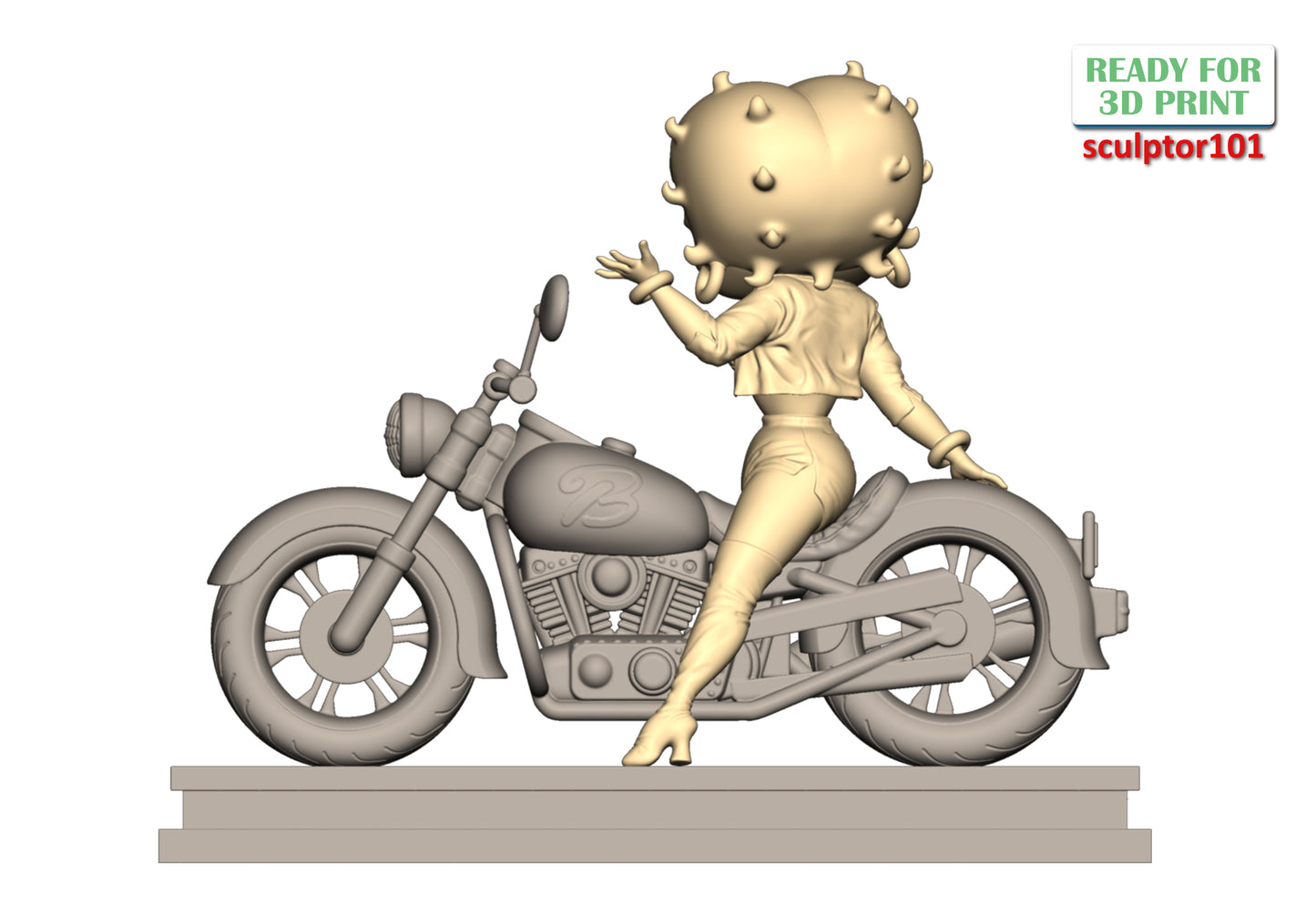 Betty Boop on Motorbike - Unpainted and Unassembled 3D Print Kit