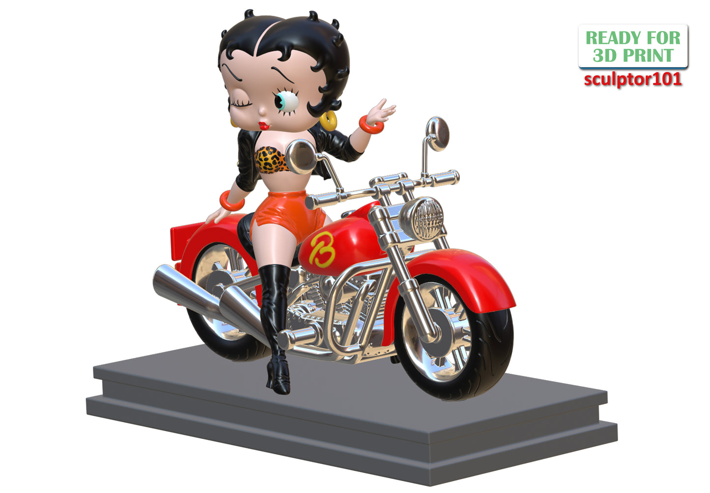 Betty Boop on Motorbike - Unpainted and Unassembled 3D Print Kit