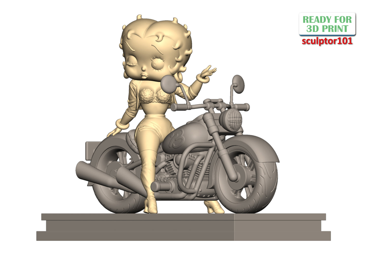 Betty Boop on Motorbike - Unpainted and Unassembled 3D Print Kit