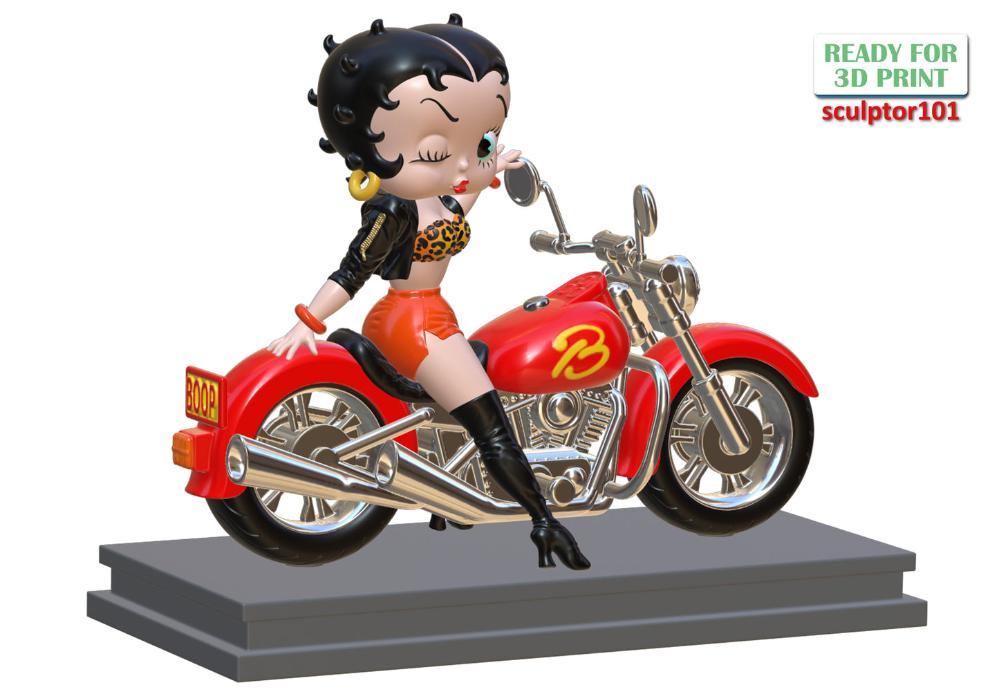 Betty Boop on Motorbike - Unpainted and Unassembled 3D Print Kit