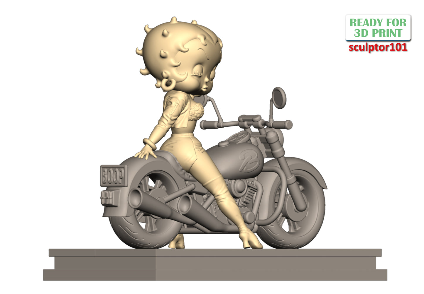 Betty Boop on Motorbike - Unpainted and Unassembled 3D Print Kit