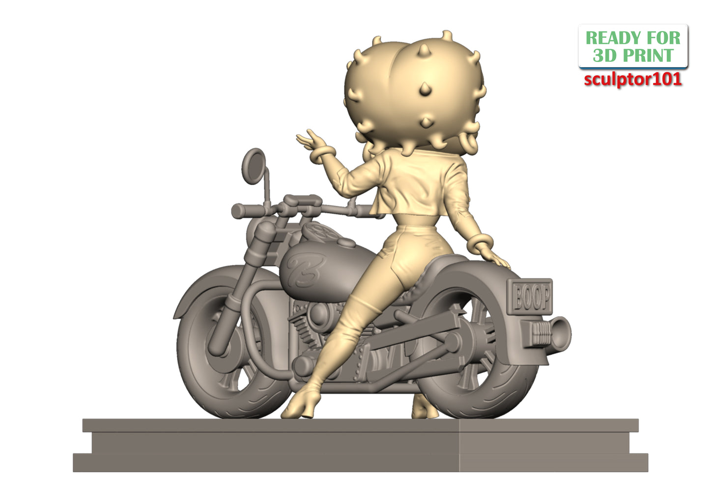 Betty Boop on Motorbike - Unpainted and Unassembled 3D Print Kit