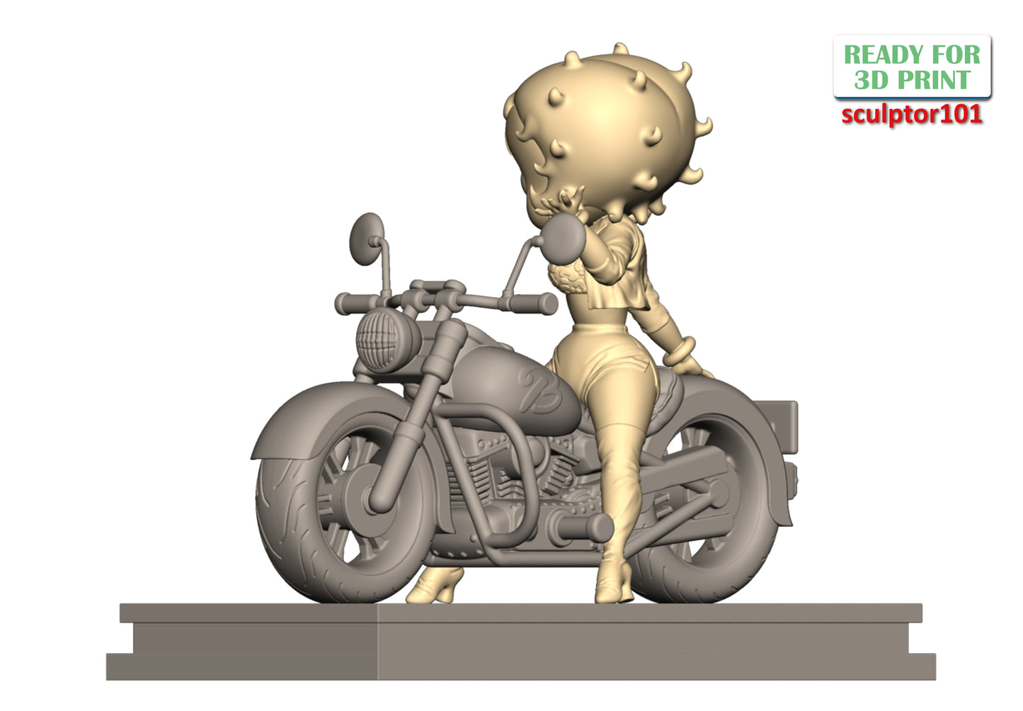Betty Boop on Motorbike - Unpainted and Unassembled 3D Print Kit