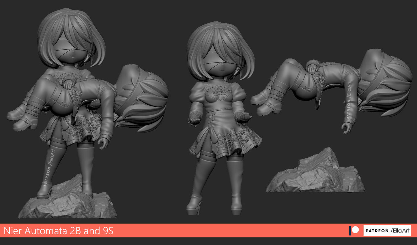 Chibi 2B and 9S (Nier Automata) - 3D Print - Model Kit - (Nom Nom)