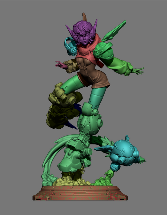 Nillai and Bblue - Mechagirl - 3D Printed Statue - 6 Scale