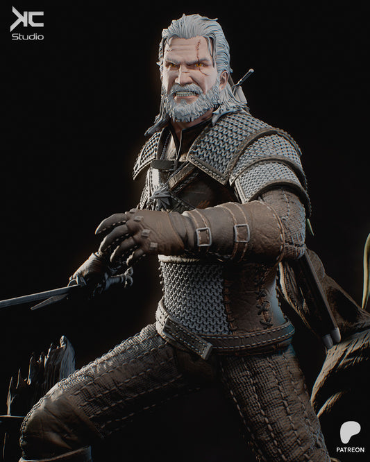 Geralt (Witcher Games) - 3D Print Model Kit - 1:10 Scale - Fan Art
