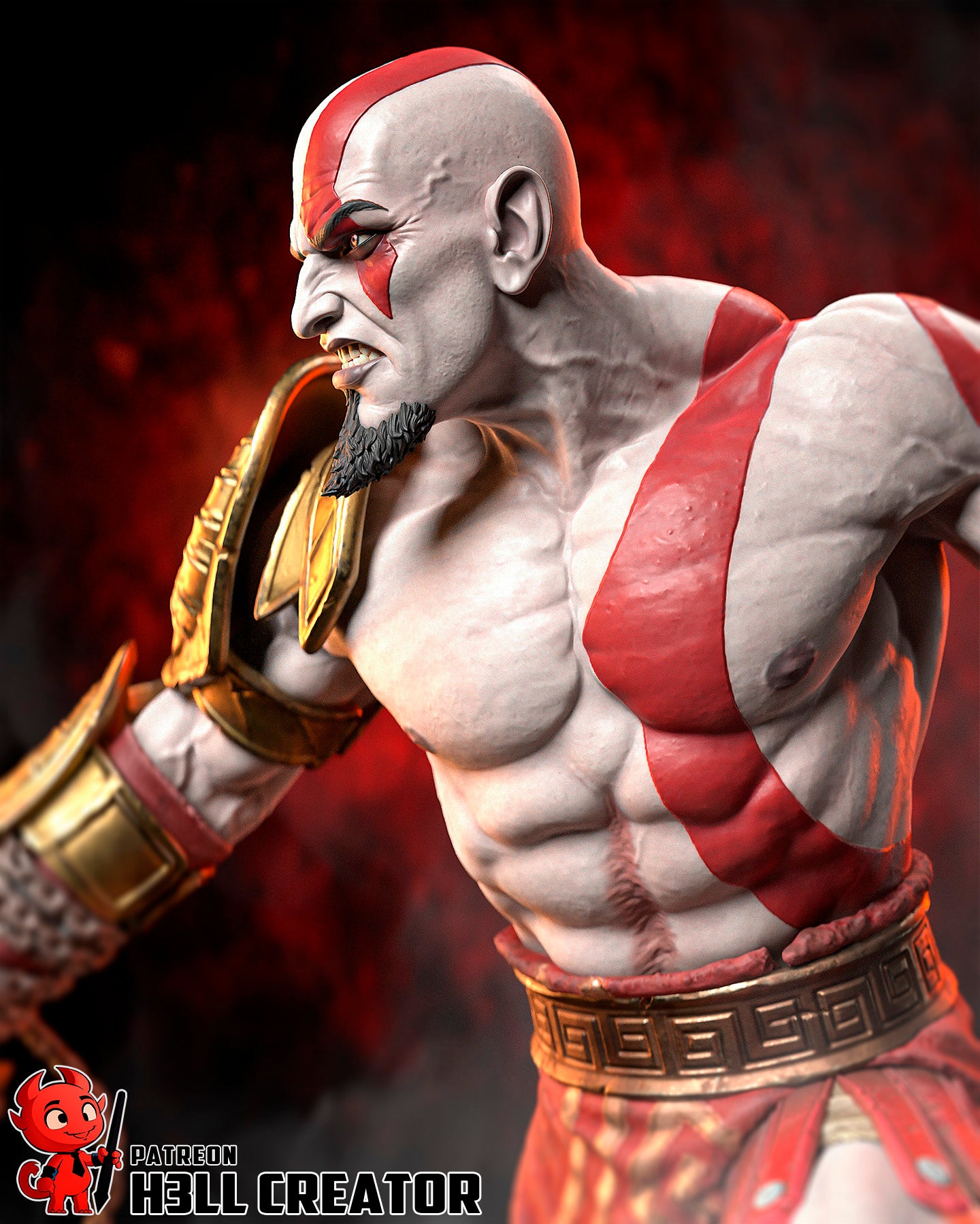 Kratos God Of War - 3D Printed Model Statue and Bust - 10 Scale