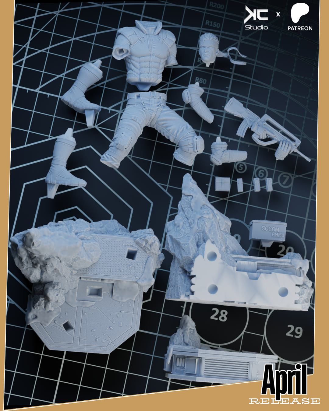 Solid Snake (Metal Gear) - 3D Print Model Kit - 1:10 Scale - Fan Art
