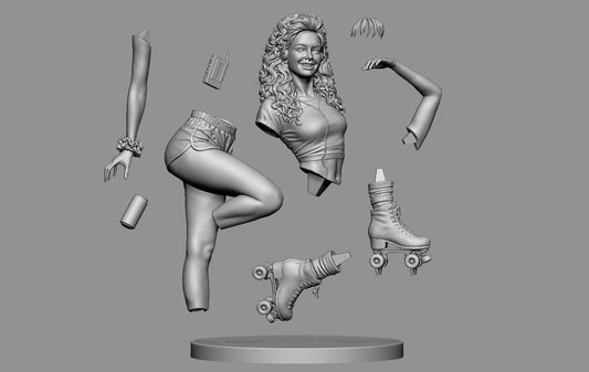 Roller Disco Girl - 3D Printed Model Kit Statue - 250mm