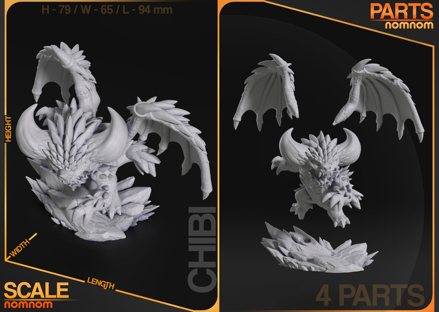 Nergigante (Monster Hunter) 3d Printed Model Kit - Chibi