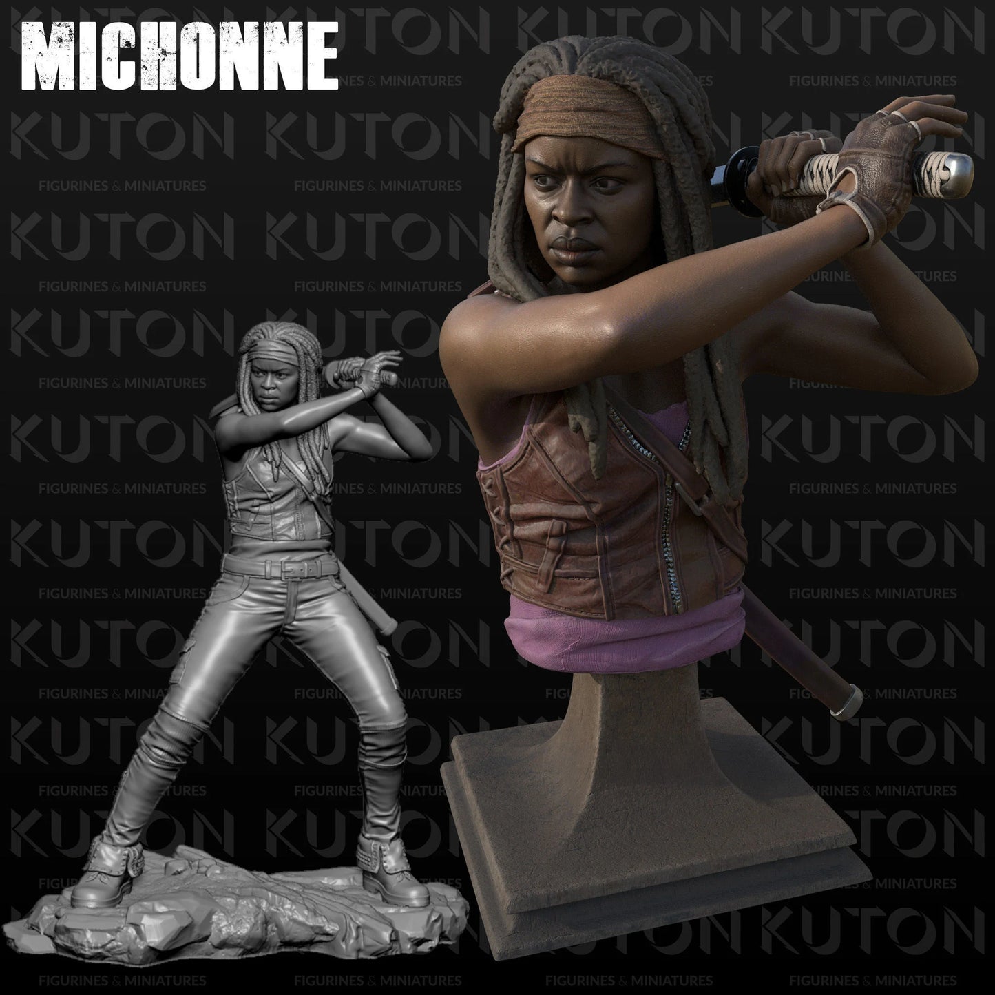 Michonne of The Walking Dead 3D Printed model 210mm fan art