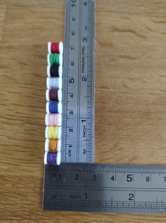 10 x Miniature Cotton Reels 8mm Dollshouse Haberdashery items