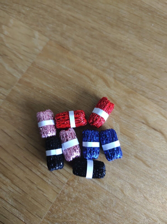 8 x Miniature Ball of Wool, Glittery Red, Pink, Blue and Black - Haberdashery