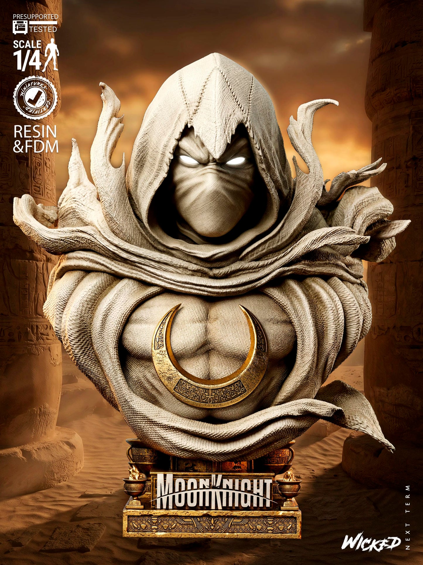 Moon Knight (Marc Spector) Bust -3d Printed Model Kit - Fan Art