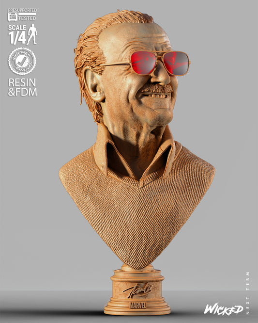 Stan Lee (Portrait Bust) 3D Printed Sculpt - Scales 4 & 8 - Fan Art