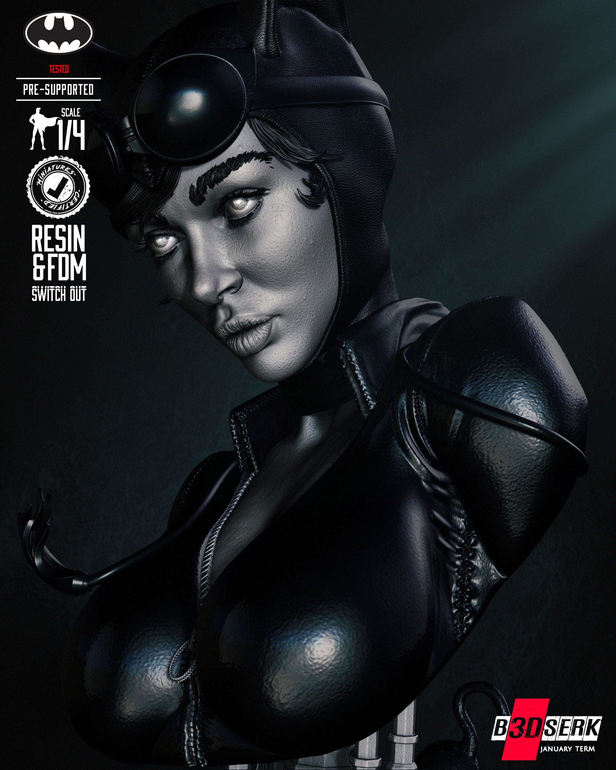 Catwoman Bust- 4th and 8th Scale model Kits,  Choice of head 3D Print