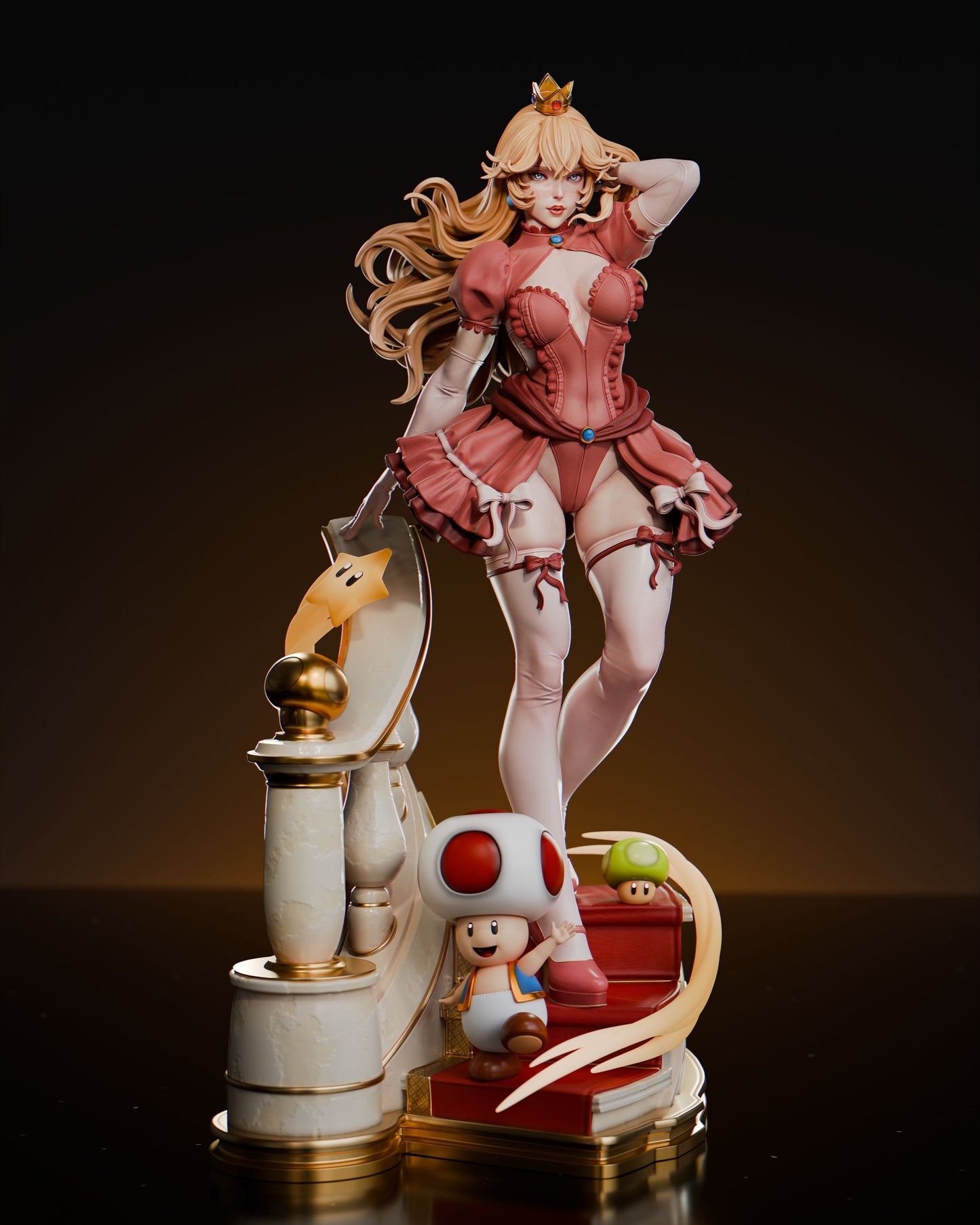 Princess Peach - 3d Printed Statue Model Kit - Mario - 6 Scale