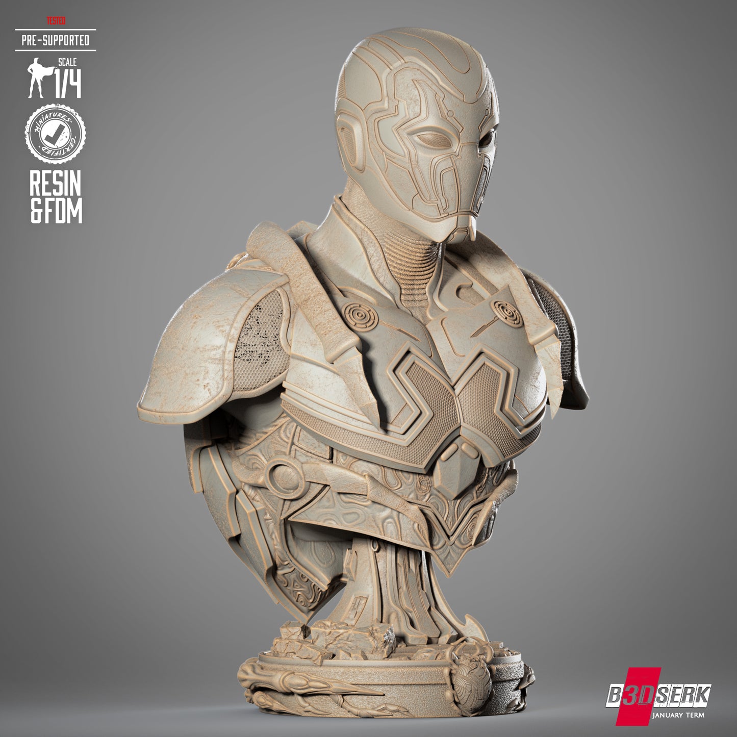 Blue Beetle Portrait Bust 4 and 8 Scale - 3D Printed Model