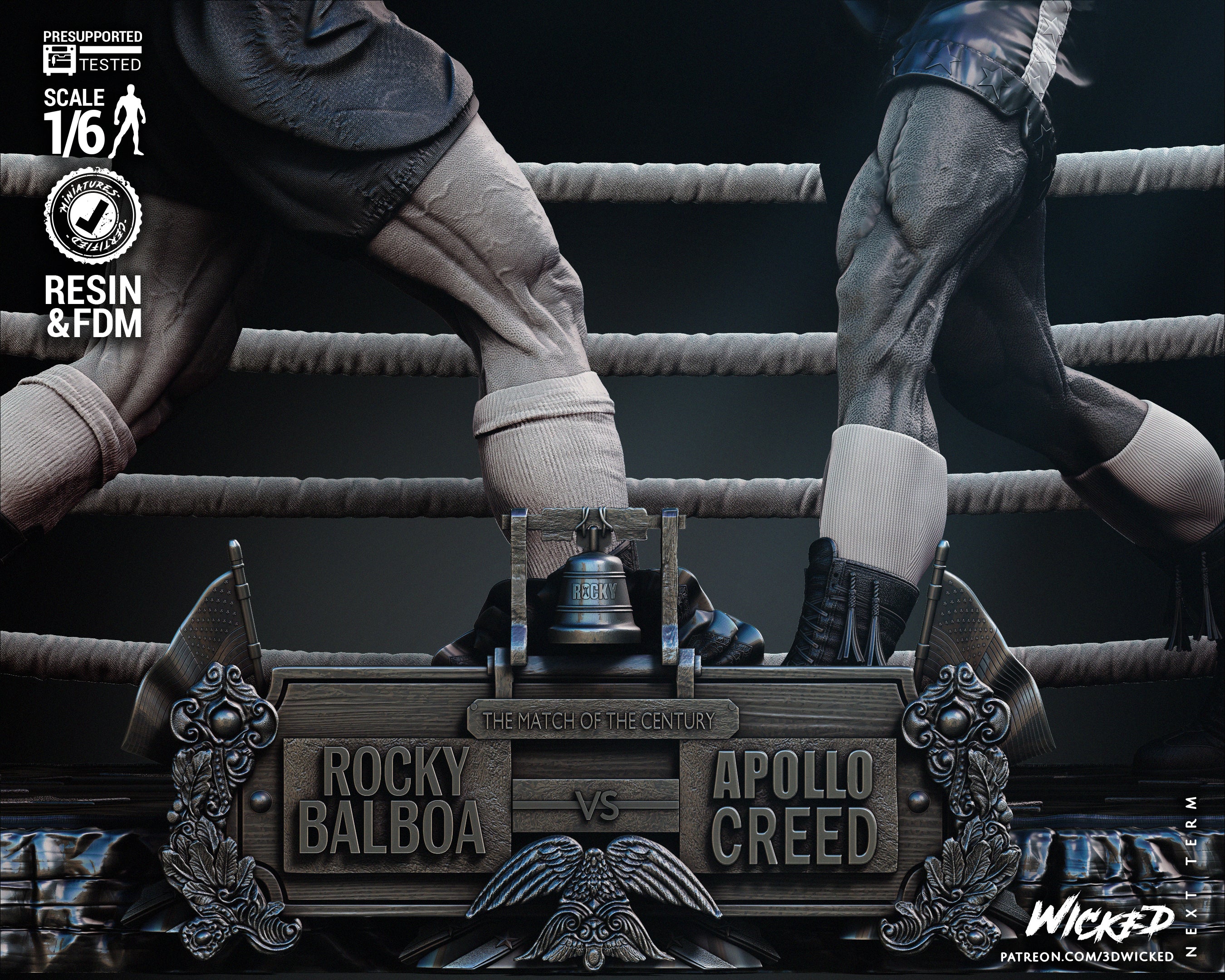 Rocky & Apollo (Rocky) Diorama - Fan Art - 6, 9 or 12 scale - 3D Print kit