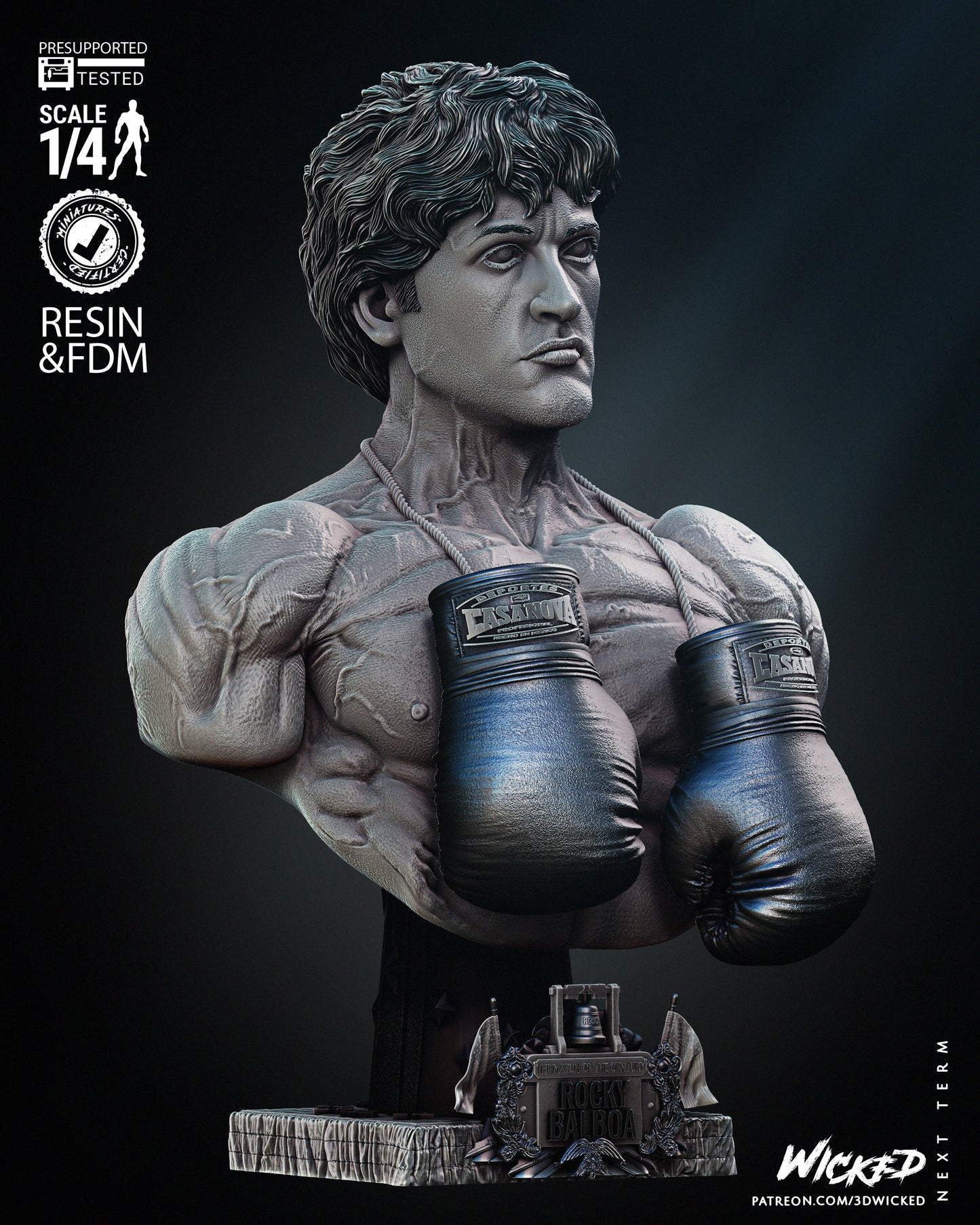 Rocky Balboa (Rocky) Bust - Fan Art - 4 or 8 scale - 3D Print kit