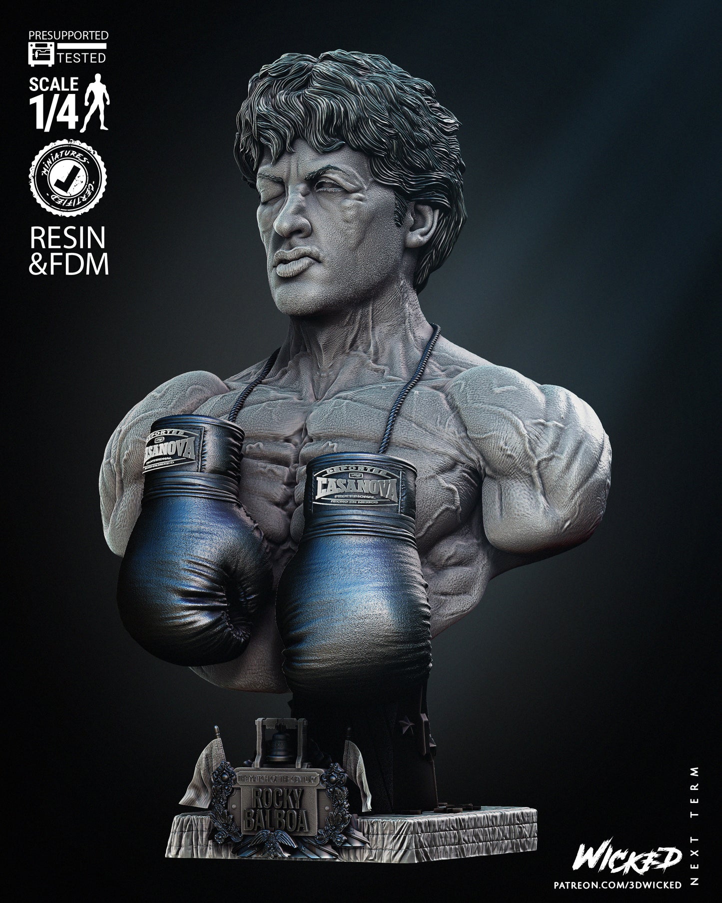 Rocky Balboa (Rocky) Bust - Fan Art - 4 or 8 scale - 3D Print kit